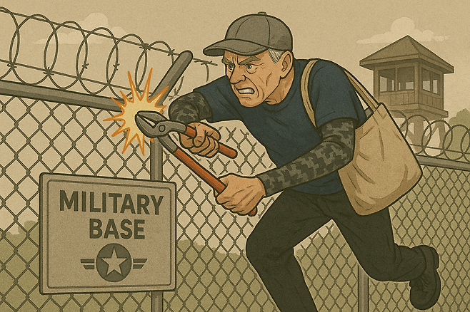 경기 광명시 한 군부대 철조망을 훼손하고 무단 침입한 60대 남성이 6일 만에 경찰에 붙잡혔다. [챗gpt를 통해 제작]