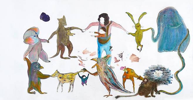 백은하 BAEK Eunha, 둥글게 둥글게 Circle Circle, 2022, 76.2 x 145.3 cm (아라리오갤러리 서울 제공)