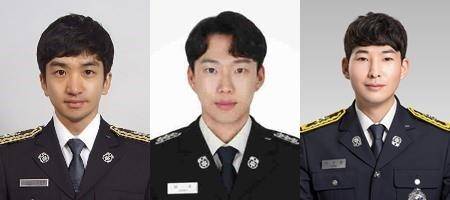 ▲ 왼쪽부터 김동언 강원도소방본부 소속 소방교, 남모 정선소방서 소방교, 박관용 정선소방서 소방교