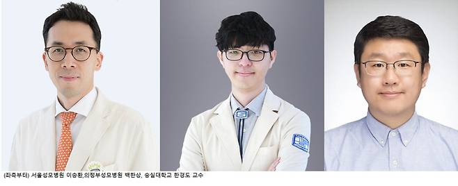 이승환 서울성모병원 내분비내과 교수(왼쪽부터), 백한상 의정부성모병원 내분비내과 교수, 한경도 숭실대학교 정보통계·보험수리학과 교수 [서울성모병원 제공]