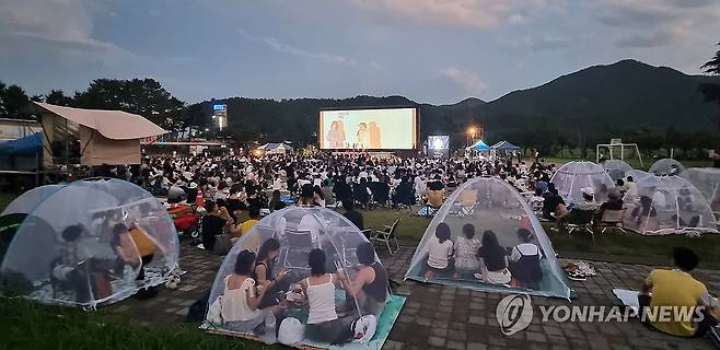 모기장에서 관람하는 독립영화제 [연합뉴스 자료사진]