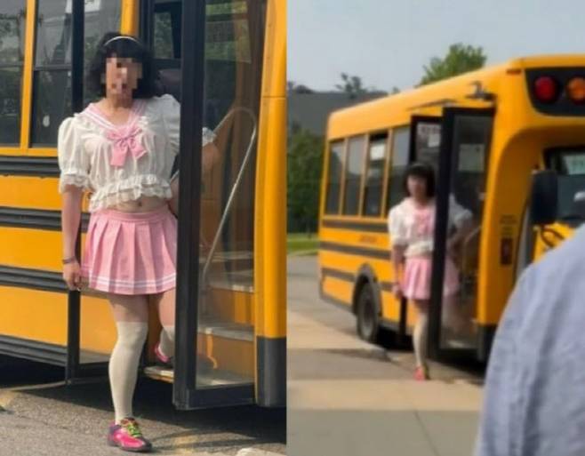 코스프레 교복을 입은 버스 기사. (사진=엑스 갈무리)