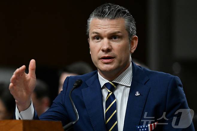 지난 18일(현지시간) 피트 헤그세스 미국 국방장관이 미 의회 상원 군사위원회에서 열린 2026회계연도 국방부 예산안 청문회에서 발언하고 있다. 2025.06.18 ⓒ 로이터=뉴스1 ⓒ News1 김지완 기자