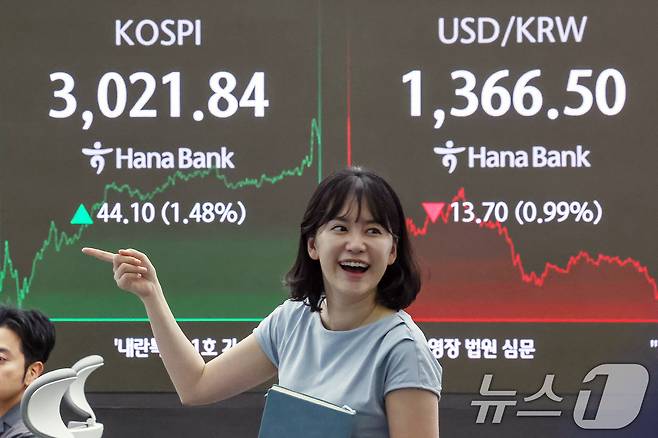 서울 중구 하나은행 딜링룸 전광판./뉴스1 ⓒ News1 민경석 기자