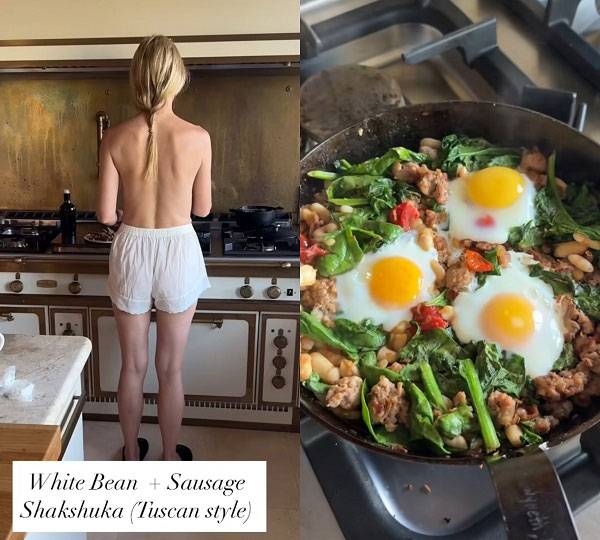 기네스 팰트로가 상의를 입지 않은 채 아침 식사를 준비해 화제가 됐다./사진=기네스 팰트로 인스타그램 캡처