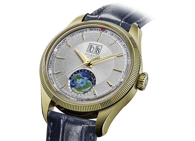 라임 골드 케이스로 만든 1858 지오스피어 애뉴얼 캘린더 리미티드 에디션 모델. 사진 몽블랑