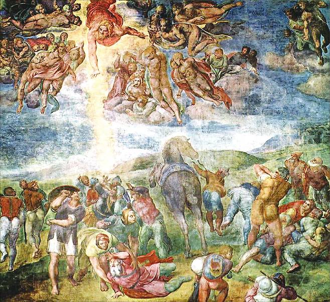 ➊ 바울의 회심, 미켈란젤로(1475~1564년), 프레스코, 1542년, 625㎝×661㎝(21.6ft), 로마 바티칸 피올리나 예배당.