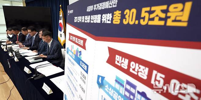 [세종=뉴시스] 강종민 기자 = 임기근 기획재정부 2차관이 지난 18일 세종시 정부세종청사에서 총 30.5조원 규모로 편성된 새정부 추가경정예산안을 발표하고 있다. 2025.06.19. ppkjm@newsis.com