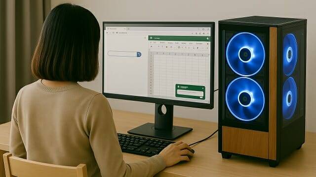 원격근무로 촉발된 데스크테리어 열풍에 원목 패널을 부착한 PC 케이스 시장이 확대중이다. (사진=코파일럿 AI 생성)