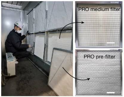 우상혁 중앙대 교수 연구팀이 흡착력을 높인 새 필터를 개발해 고척스카이돔에서 1년간 실증을 진행했다./Nature
