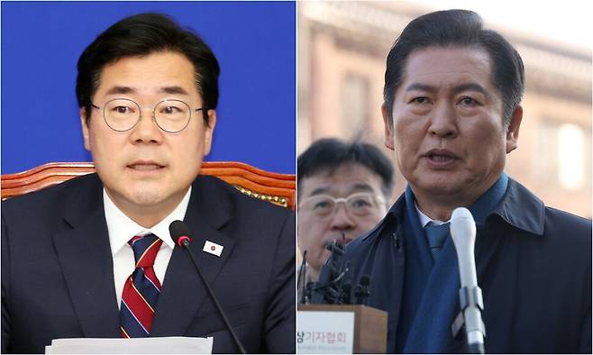 박찬대 전 더불어민주당 원내대표(왼쪽)와 정청래 국회 법제사법위원장(오른쪽). 김경호 선임기자, 사진공동취재단