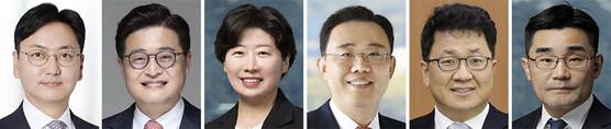 조은석 내란 특검이 20일 특별검사보 6명 명단을 공개했다. 왼쪽부터 김형수 변호사, 박억수 변호사, 박지영 변호사, 박태호 변호사, 이윤제 명지대 법대 교수, 장우성 변호사. [연합뉴스]