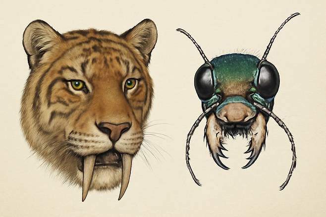 검치호랑이와 길앞잡이 얼굴[챗GPT를 사용해 제작]