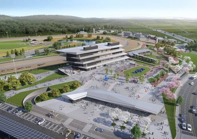 2026년 하반기 개장 목표로 조성 중인 영천경마공원 조감도(관람대). 영천시 제공