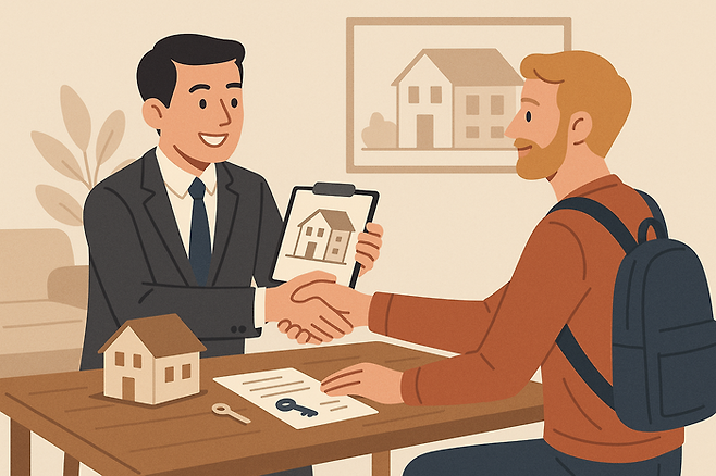 부동산 거래를 하고 있는 외국인 모습. ChatGPT 생성 이미지.