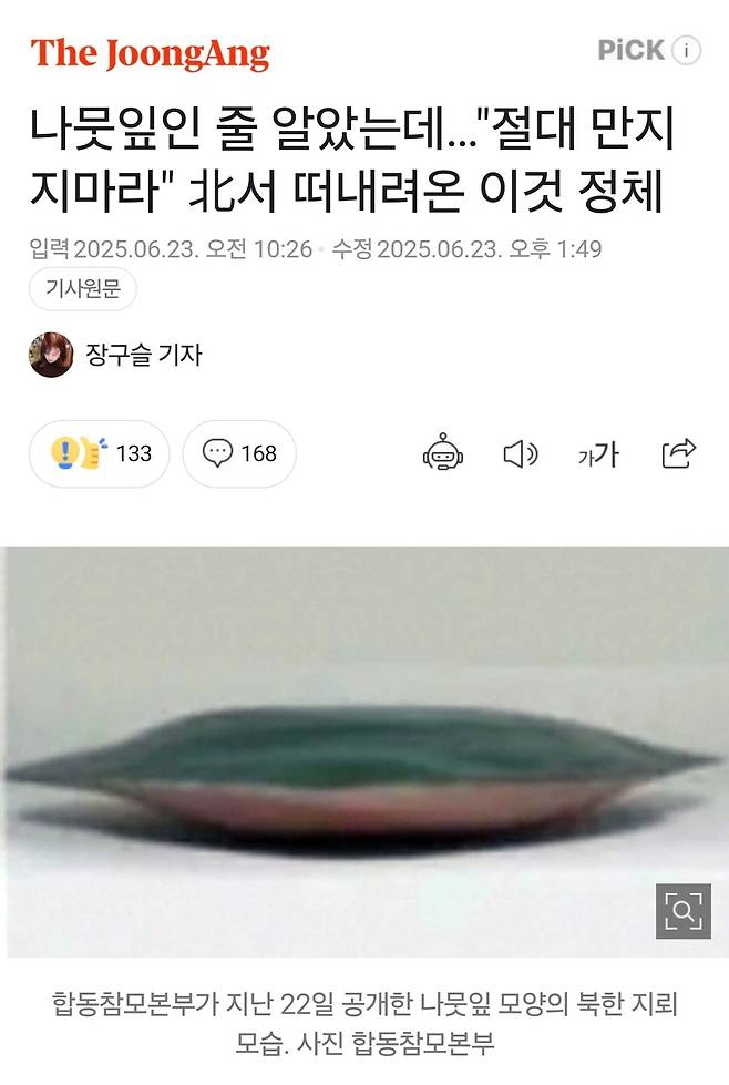 경고)나뭇잎 닮은 지뢰 조심해라.news