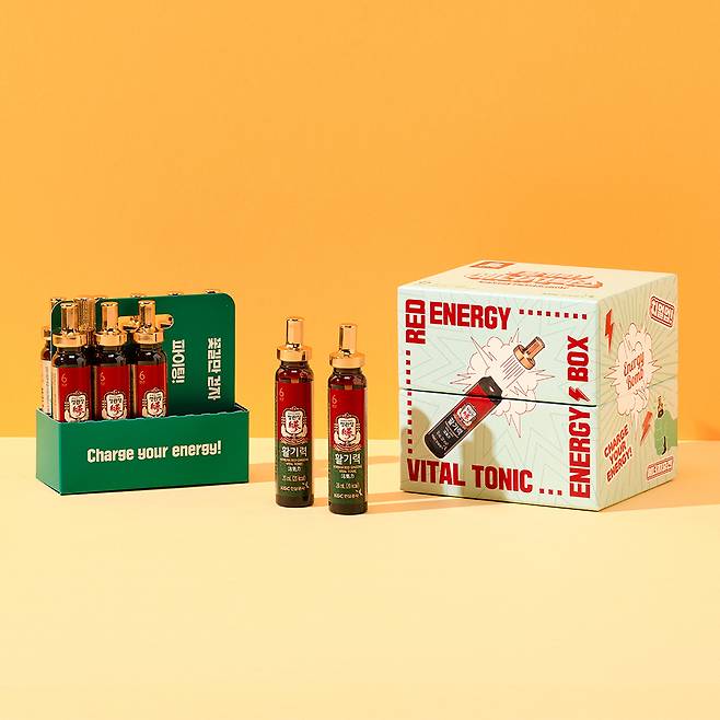 정관장 활기력 에너지박스는 정관장 활기력(20㎖)을 20병으로 리패키징한 카카오톡 선물 전용 제품으로 6년근 홍삼농축액에 비타민 B·C를 배합한 앰플형 건강 드링크다.