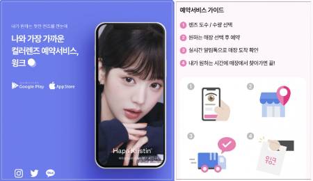 콘텍트(컬러)렌즈를 앱으로 예약하고 원하는 안경원에서 찾는'온라인 픽업 서비스'를 두고 얀경사협회와 플랫폼 업체가 대립하고 있다. 사진은 주요 플랫폼 '윙크'의 메인 화면(사진 왼쪽)과 운영 방식./사진=홈페이지 캡처