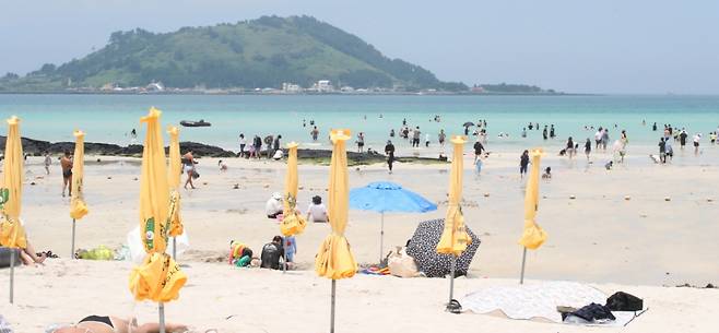 제주 한 해수욕장에서 피서객들이 물놀이를 즐기는 모습. 기사 이해를 돕기 위한 사진./사진=뉴스1