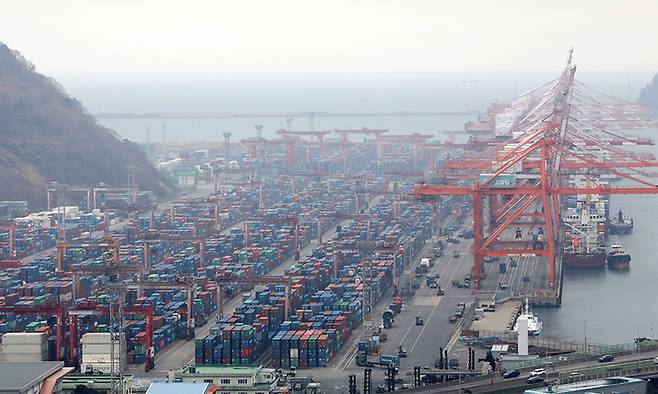 부산항 신선대부두에 컨테이너가 가득 쌓여 있다. 뉴스1