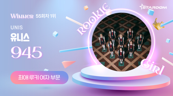 ▲ 유니스가 6월 셋째주 스타덤 '최애 루키 아이돌' 여자부문 주간랭킹에서 1위를 차지한 투표 결과 이미지. 제공|스타덤