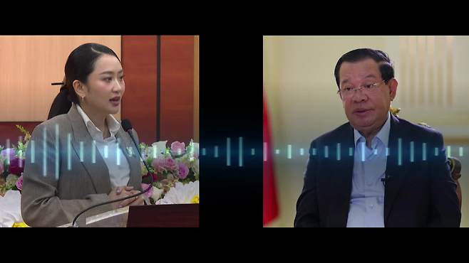 지난 18일, 패통탄 친나왓 태국 총리와 훈 센 전 캄보디아 총리의 통화 녹음 파일이 유출됐다. 통화는 15일에 이뤄진 것으로, 국경 분쟁 상황에 대한 대화였지만 패통탄 총리의 일부 발언이 파문을 낳았다.(사진은 KBS의 관련 기사 내 통화 내용 배경 그래픽 이미지)