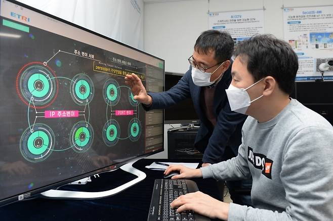 Researchers at South Korea’s Electronics and Telecommunications Research Institute work on technology that automatically shifts server addresses to make it harder for hackers to find and target systems. (ETRI)
