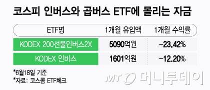 코스피 인버스와 곱버스 ETF에 몰리는 자금/그래픽=윤선정