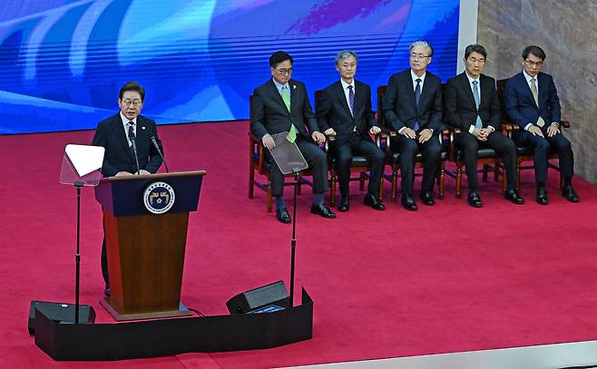 6월4일 이재명 대통령이 제21대 대통령 취임선서식에서 취임 연설을 하고 있다.ⓒ국회사진기자단