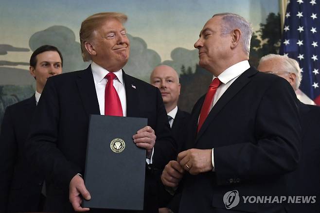 트럼프 대통령과 네타냐후 총리(2019년 3월25일) [AP=연합뉴스 자료사진. 재판매 및 DB 금지]