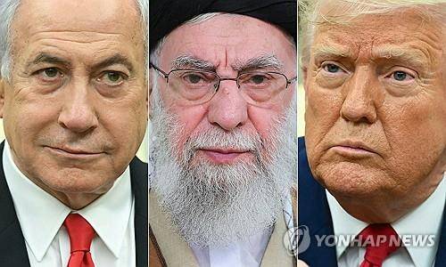 이스라엘-이란-미국 정상 [AFP 연합뉴스 자료사진.재판매 및 DB금지] 왼쪽부터 베냐민 네타냐후 이스라엘 총리, 아야톨라 알리 하메네이 이란 최고지도자, 도널드 트럼프 미국 대통령