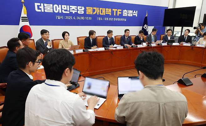 더불어민주당 김병기 당 대표 직무대행 겸 원내대표가 24일 국회에서 열린 물가대책TF 출범식에서 발언하고 있다./연합뉴스
