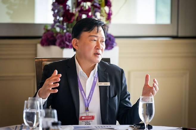 존림 삼성바이오로직스 대표가 17일(미국 현지시간) 미국 보스턴에서 열린 간담회에서 사업 현안에 대해 설명하고 있다. ⓒ삼성바이오로직스