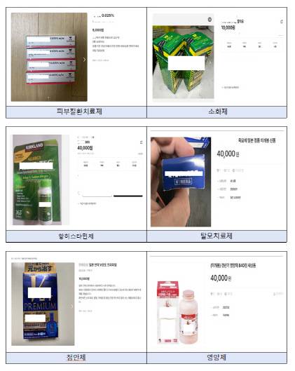 중고마켓을 통한 의약품 개인 판매 적발 사례. 식약처 제공.