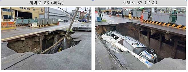 지난해 9월 발생한 부산 사상구 사상~하단선 도시철도 공사구간 근처 새벽로 땅꺼짐 사고. 부산시 제공