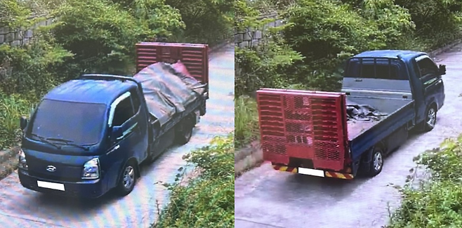 '차떼기' 쓰레기 불법 투기를 시도한 트럭(사진, 서귀포시)