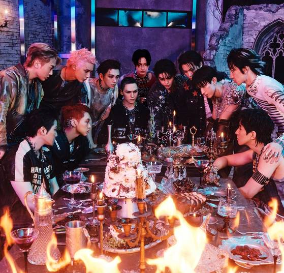 Seventeen in the boy band's concept photo for its fifth full-length album "Happy Burstday" [PLEDIS ENTERTAINMENT]