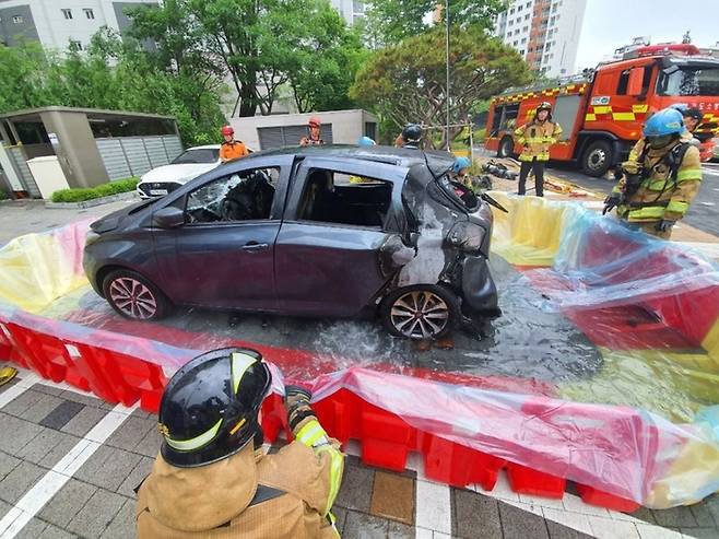하남 아파트 전기차 화재 현장. [경기도소방재난본부]