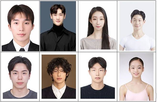 (첫 번째 줄 왼쪽부터) 안우재, 유주형, 김민진(여), 이재휘. (두 번째 줄 왼쪽부터) 김민진(남), 서경원, 박상빈, 이세령. (사진=한예종 제공) *재판매 및 DB 금지