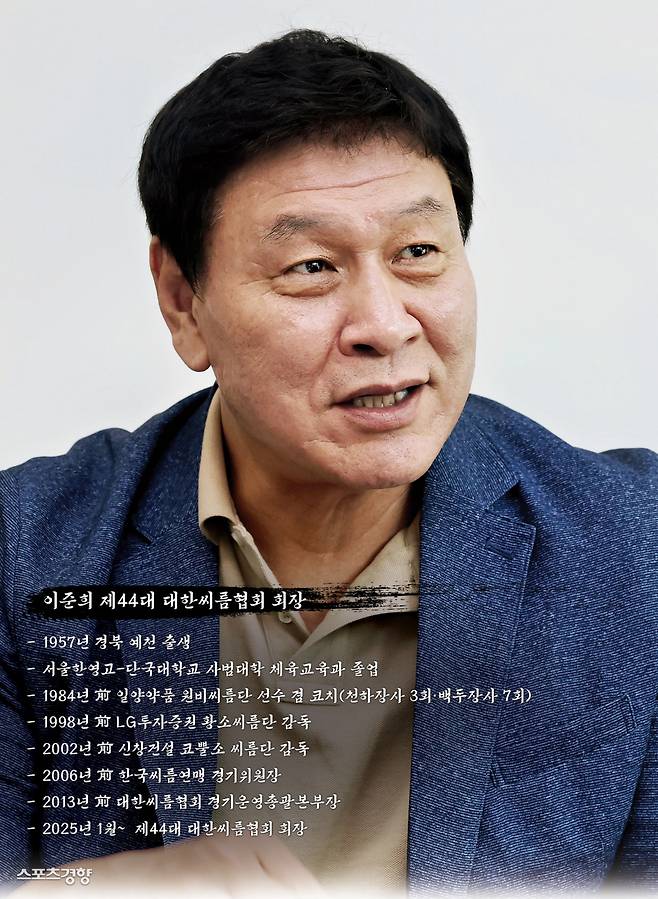 이준희 대한씨름협회장이 지난 18일 서울 송파구 올림픽회관에서 스포츠경향과 인터뷰하고 있다. 정지윤 선임기자