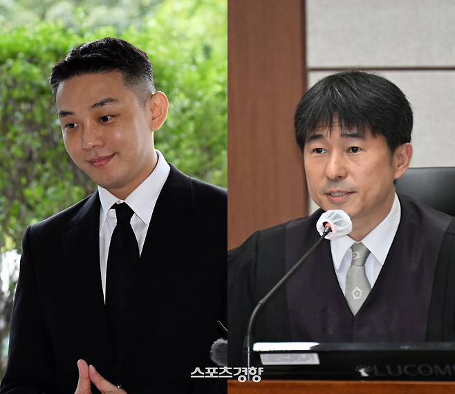 배우 유아인과 지귀연 부장판사. 경향신문 자료사진