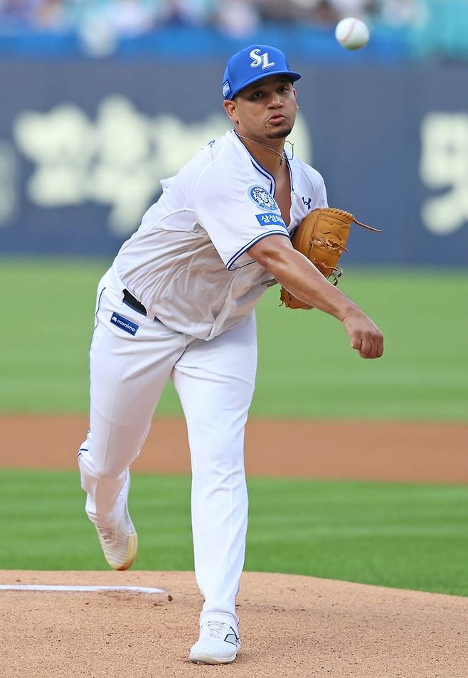 26일 오후 6시30분 대구 삼성라이온즈파크에서 열린 '2025 신한 SOL 뱅크 KBO리그' 삼성 라이온즈와 한화 이글스 경기에서 가라비토가 데뷔전을 치뤘다. <삼성 라이온즈 제공>
