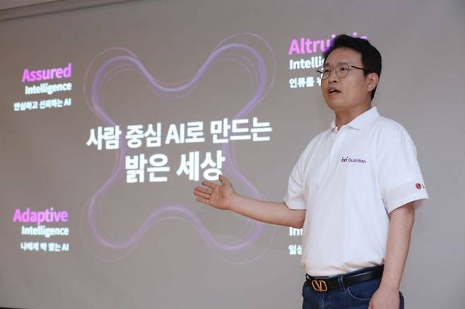전병기 LG유플러스 AX기술그룹장(전무)이 기자간담회에서 4A 전략에 대해 소개하는 모습. 사진=LG유플러스