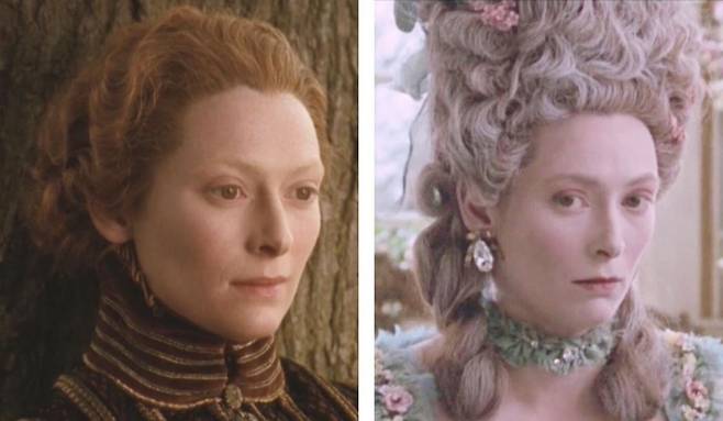 영화 ‘올랜도’에서 남성으로 태어난 귀족 올랜도(왼쪽 사진)는 어느 날 여성이 되어 400여 년간 늙지 않고 살아간다. 소니픽처스 클래식스 제공