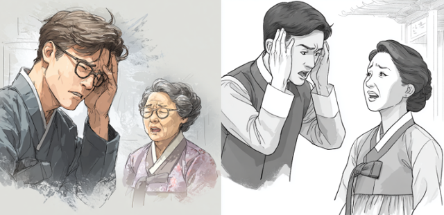 직설적 화법을 보이는 장모와 사위가 갈등을 겪고 있다. 미드저니·김수미 인턴 기자