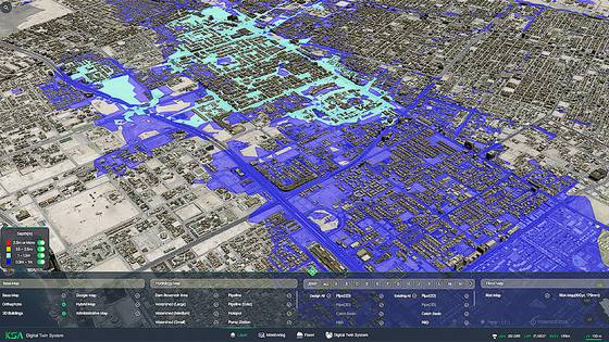 한국수자원공사가 사우디 제다에 수출한 ‘디지털 트윈 시스템’. 홍수 시뮬레이션을 통해 침수 지역을 예측할 수 있다. 사진 한국수자원공사