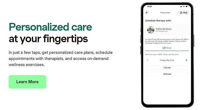 미국 멘탈케어 기업 '스프링헬스' 서비스(상담 예약)를 선택하는 장면/사진=스프링헬스