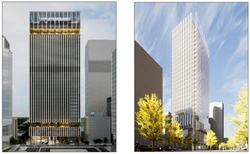 여의도 화재보험협회 건물(왼쪽)과 키움파이낸스스퀘어 건물 개발 후 조감도. 사진 제공 = 서울시