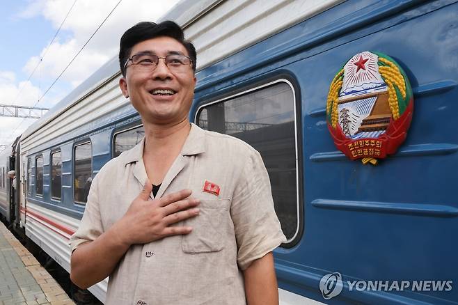 25일 모스크바 야로슬랍스키 기차역 도착한 평양-모스크바 직통열차 [타스 연합뉴스. 재판매 및 DB 금지]