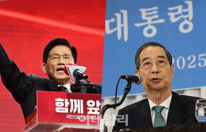왼쪽부터 김문수 전 국민의힘 대선 후보, 한덕수 대선 후보. (사진 = 이데일리)